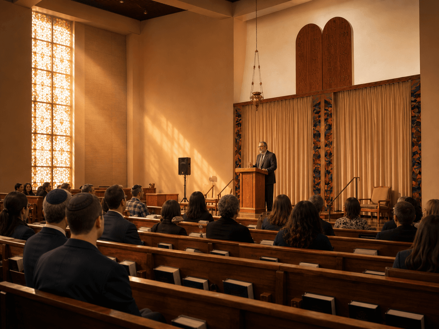 Congregants gathered in the synagogue sanctuary